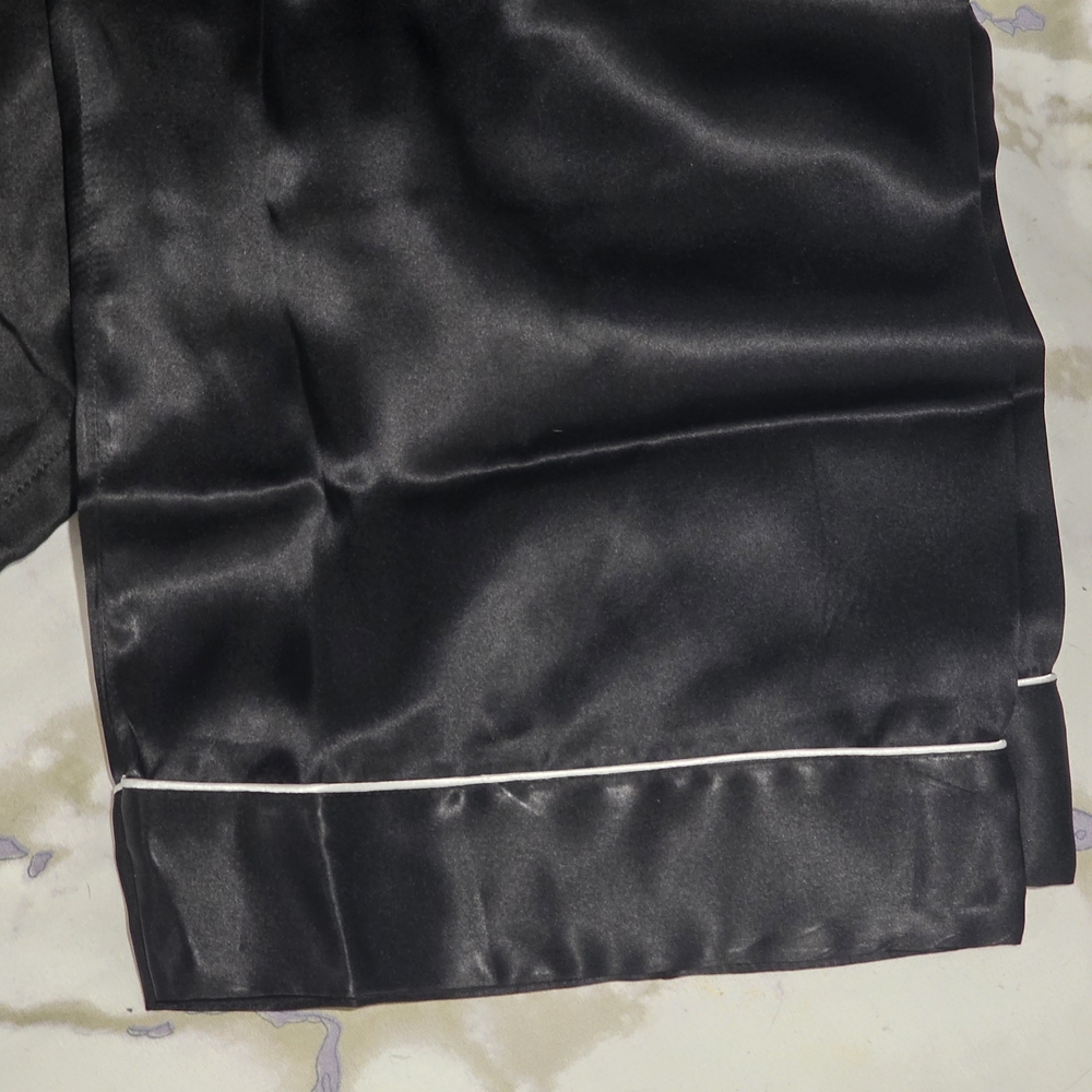 NWT Amazing Women's Black 100% Mulberry Silk  Pajama with White Piping, Size XXL - Picture 6 of 16